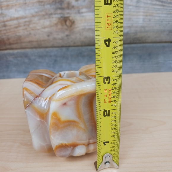 Vintage Carved Marble Onyx Stone Candle Stick Holder Tulip Flower Design - Picture 8 of 9